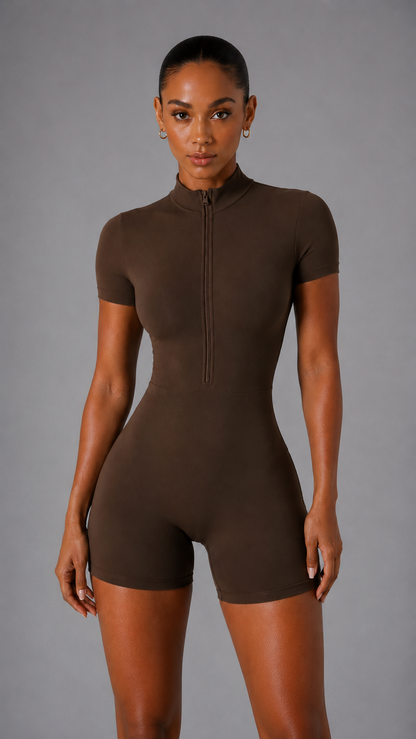 Neutral State Sculpt Zip Brown Jumpsuit